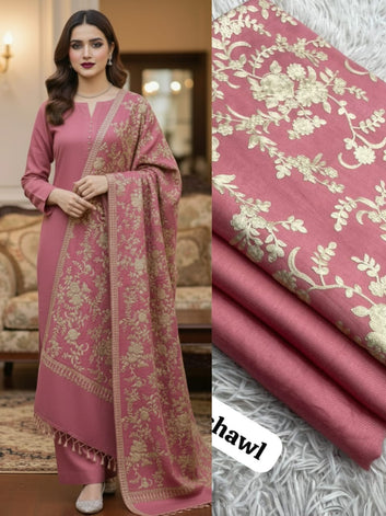 Elegant Pink Embroidered Shawl Suit Classic 3-Piece Festive Ensemble