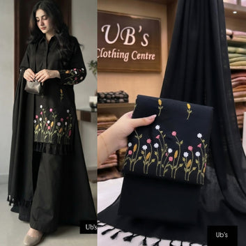 Embroidered Three-Piece danak Suit Elegant Floral Embroidery